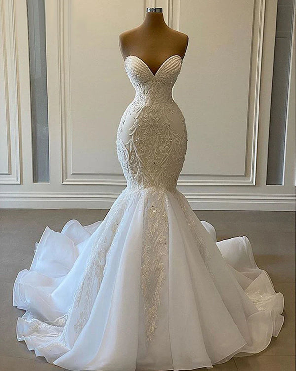Sexy Sweetheart Mermaid Wedding Dresses Luxury Beaded Gowns